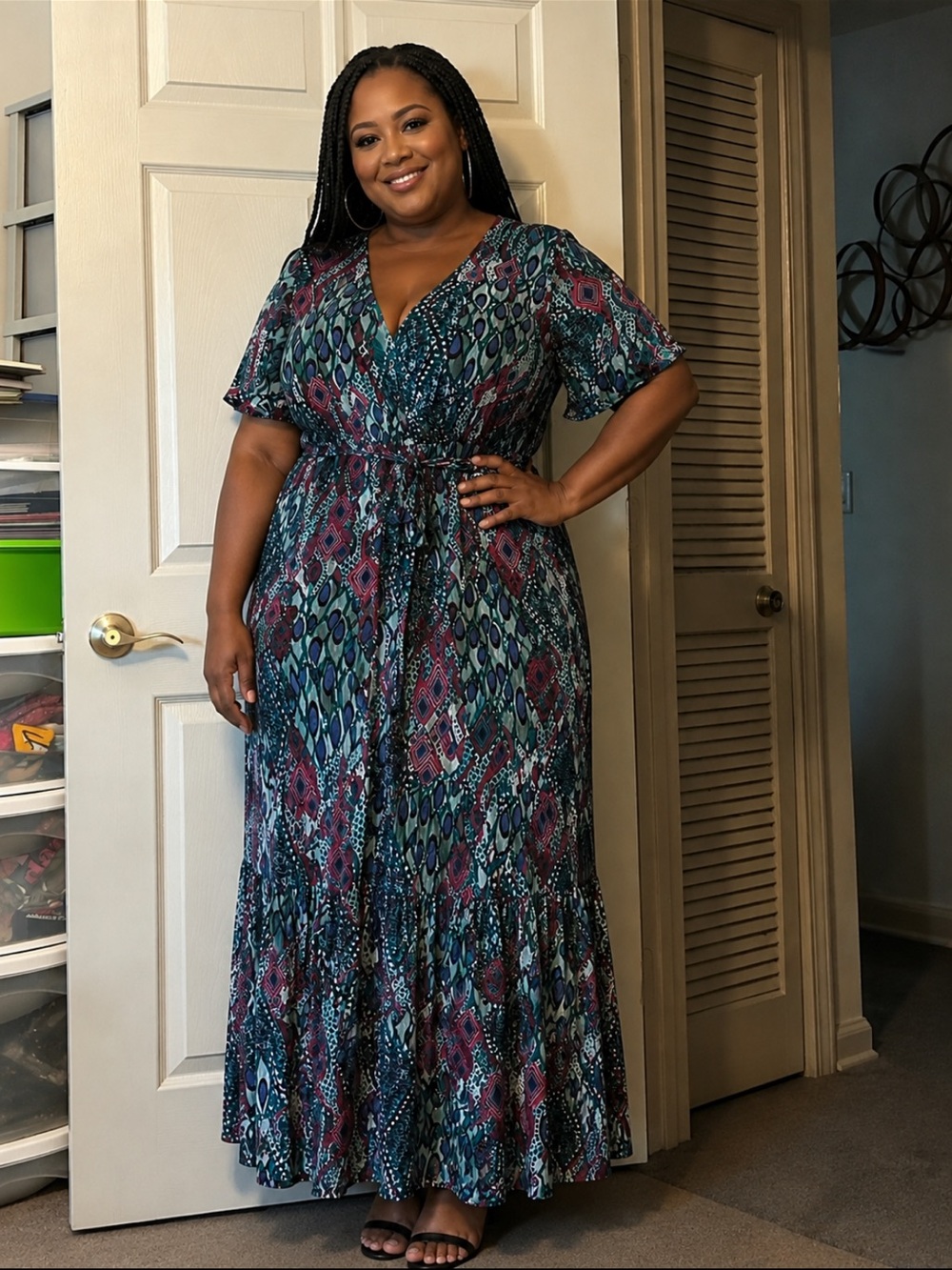 Women's Teal & Pink Printed Maxi Dress